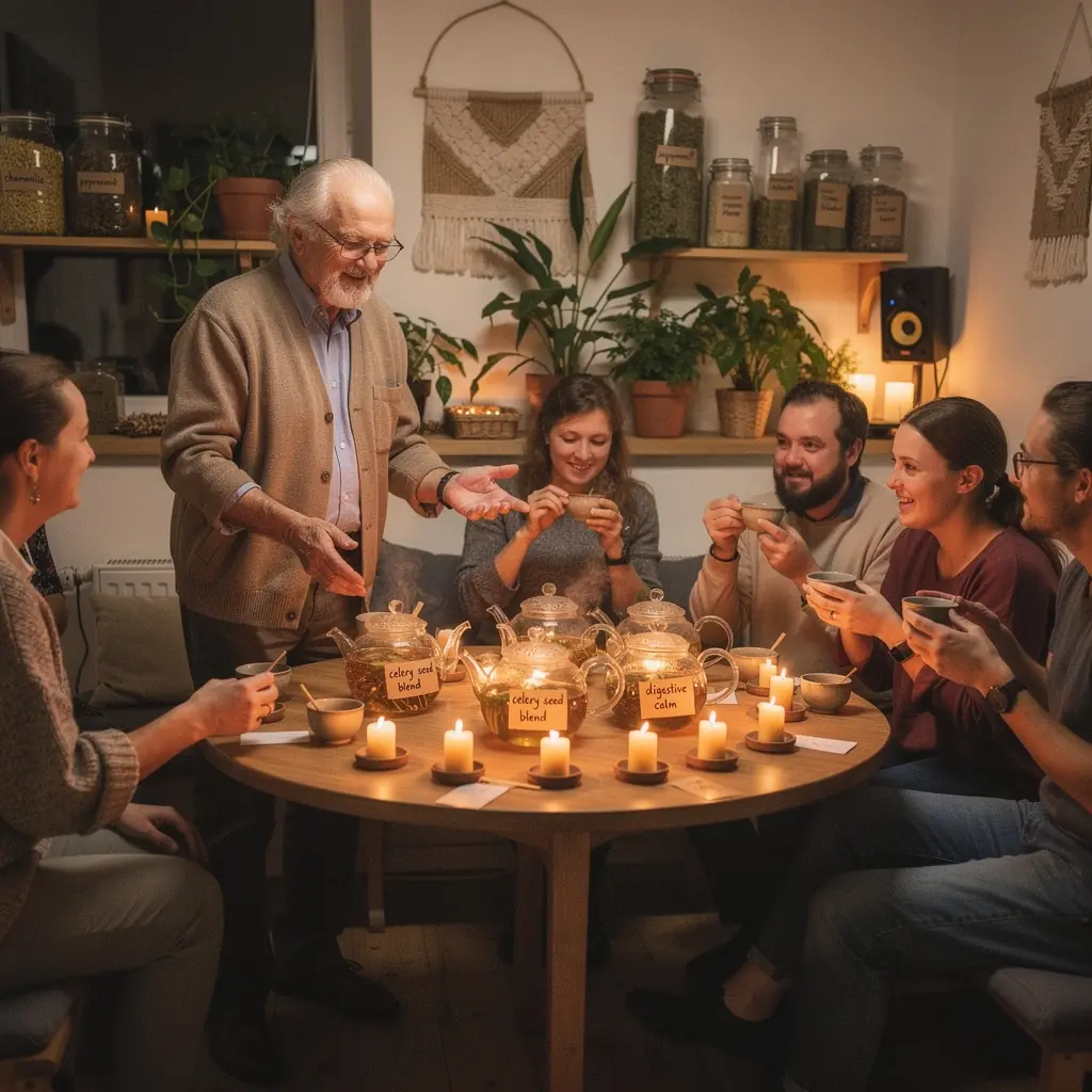 Tradicinė salierų sėklų arbata, paruošta iš šviežių žolelių ir sėklų.